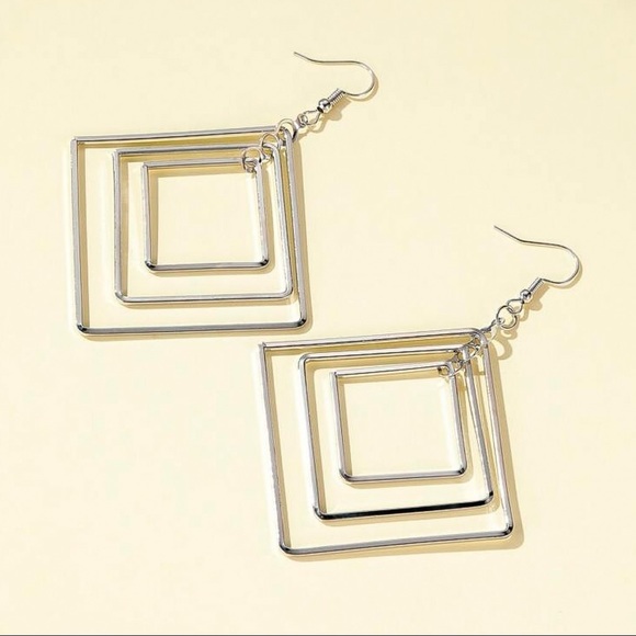 Any 3/$25! Silver Triple Rhombus Drop Earrings - Picture 4 of 7
